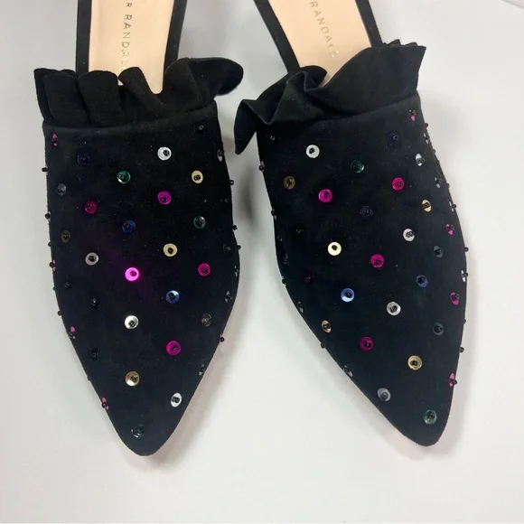Loeffler Randall Berkley Black Suede Sequin Mule Kitten Heel Pointed Toe size 10